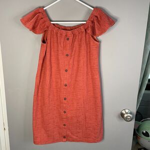 Madewell Womens XS Eloise Off the Shoulder Flutter Sleeve Spiced Rose Dress